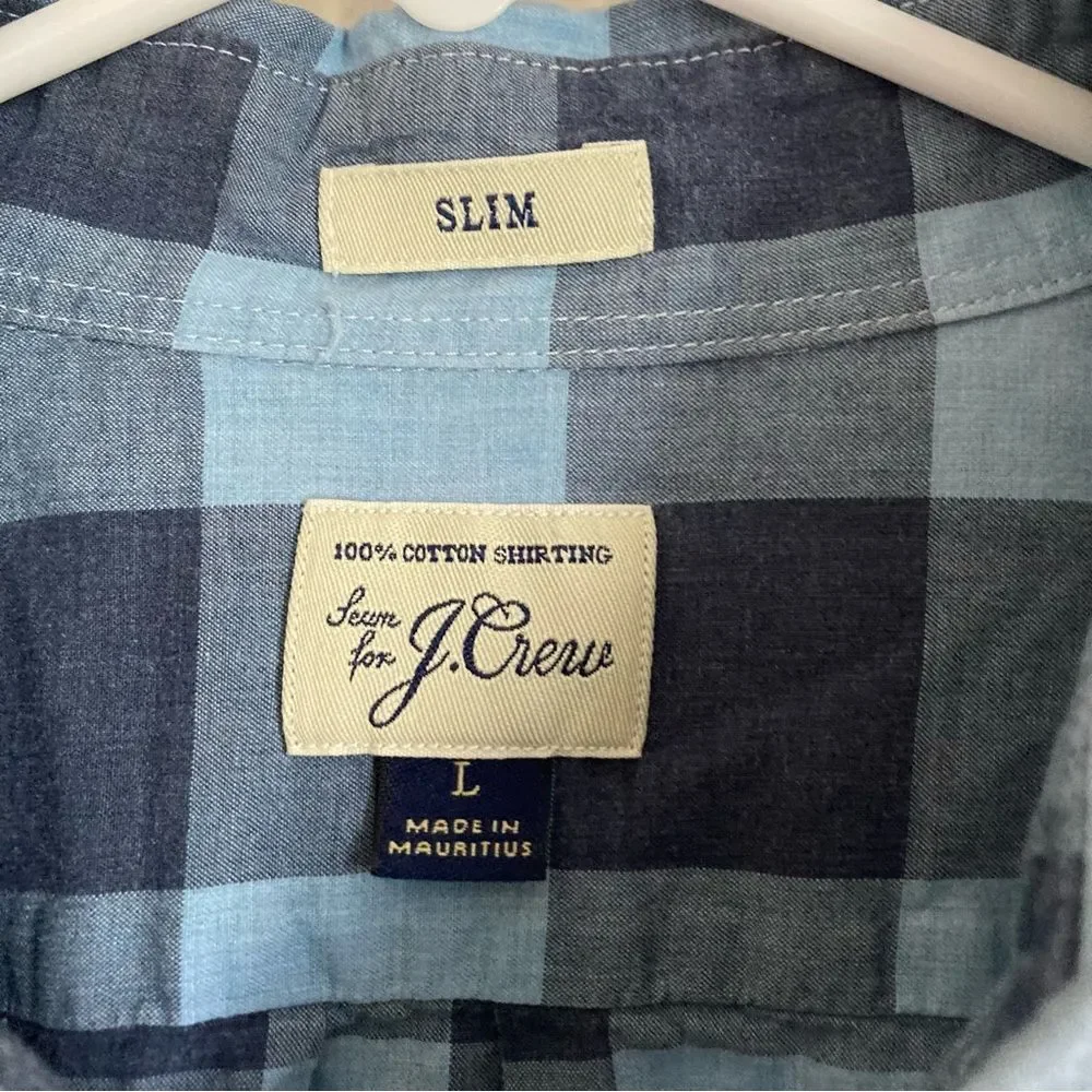 J. Crew Men’s plaid button down 100% cotton long sleeve blue shirt - large slim!